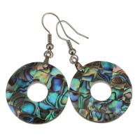 Shell Earrings, Brass, with Abalone Shell, Donut, silver color plated, for woman, 48mm, 25mm, Sold By Pair