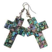 Shell Earrings, Brass, with Abalone Shell, Cross, silver color plated, for woman, 60mm, 28x39mm, Sold By Pair
