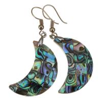 Shell Earrings Brass with Abalone Shell Moon silver color plated for woman 52mm 22xx30mm Sold By Pair