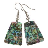 Shell Earrings, Brass, with Abalone Shell, Geometrical Pattern, silver color plated, for woman, 49mm, 20x26mm, Sold By Pair
