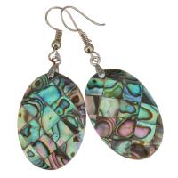 Shell Earrings Brass with Abalone Shell Flat Oval silver color plated for woman 53mm Sold By Pair