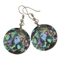 Shell Earrings Brass with Abalone Shell Flat Round silver color plated for woman 48mm 25mm Sold By Pair