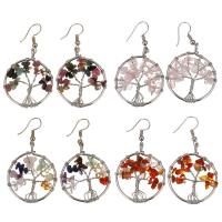 Brass Drop Earring, with Gemstone, silver color plated, different materials for choice & for woman, 53mm, 29x36mm, Sold By Pair