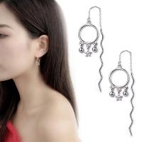 Brass Thread Through Earrings platinum plated for woman & with cubic zirconia 70mm Sold By Pair