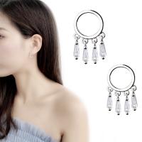 Brass Tassel Earring, platinum plated, for woman & with cubic zirconia, 15mm, Sold By Pair