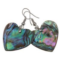 Shell Earrings Brass with Abalone Shell Heart silver color plated for woman 45mm Sold By Pair