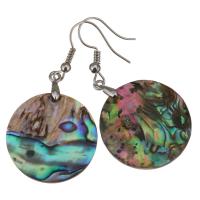 Shell Earrings Brass with Abalone Shell Flat Round silver color plated for woman 49mm 20mm Sold By Pair