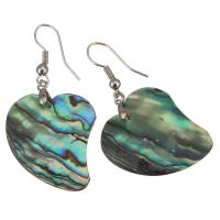Shell Earrings, Brass, with Abalone Shell, Heart, silver color plated, for woman, 47mm, 23x28mm, 1Pair/Pair, Sold By Pair