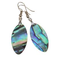 Shell Earrings Brass with Abalone Shell Flat Oval silver color plated for woman 54mm Sold By Pair