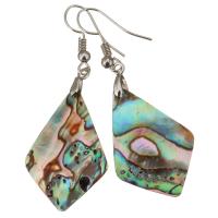 Shell Earrings, Brass, with Abalone Shell, Rhombus, silver color plated, for woman, 53mm, 21x31mm, Sold By Pair