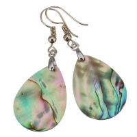 Shell Earrings Brass with Abalone Shell Teardrop silver color plated for woman 48mm Sold By Pair