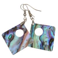 Shell Earrings, Brass, with Abalone Shell, Rhombus, silver color plated, for woman, 56mm, 33x33mm, Sold By Pair