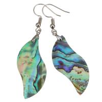 Shell Earrings, Brass, with Abalone Shell, silver color plated, for woman, 61mm, 19x38mm, 1Pair/Pair, Sold By Pair