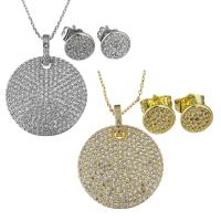 Cubic Zirconia Micro Pave Brass Jewelry Sets, earring & necklace, with 1Inch extender chain, Flat Round, plated, oval chain & micro pave cubic zirconia & for woman, more colors for choice, 25mm, 1mm, 8mm, Length:Approx 16 Inch, Sold By Set