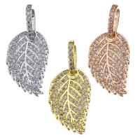 Cubic Zirconia Micro Pave Brass Pendant, Leaf, plated, micro pave cubic zirconia, more colors for choice, 12x19x2mm, Hole:Approx 5x7mm, 10PCs/Lot, Sold By Lot