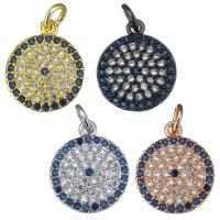 Cubic Zirconia Micro Pave Brass Pendant, Flat Round, plated, micro pave cubic zirconia, more colors for choice, 12.50x15x2.50mm, Hole:Approx 3mm, 10PCs/Lot, Sold By Lot