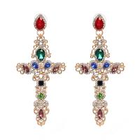 Tibetan Style Drop Earring, with Crystal, silver color plated, for woman & with rhinestone, more colors for choice, 40x90mm, Sold By Pair