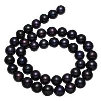 Perlas Redondas Freshwater, Perlas cultivadas de agua dulce, Esférico, Negro, 10-11mm, agujero:aproximado 0.8mm, Vendido para aproximado 15 Inch Sarta