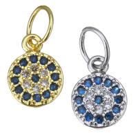 Cubic Zirconia Micro Pave Brass Pendant, Flat Round, plated, micro pave cubic zirconia, more colors for choice, 7x8x2mm, Hole:Approx 4mm, 10PCs/Lot, Sold By Lot