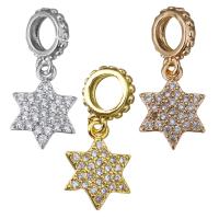 Brass European Pendant, Hexagram, plated, micro pave cubic zirconia & without troll, more colors for choice, 19mm, 8x11.5mm, Hole:Approx 4.5mm, 10PCs/Lot, Sold By Lot