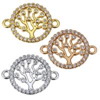 Brass Jewelry Connector, Tree, plated, micro pave cubic zirconia & 1/1 loop, more colors for choice, 16x12x2mm, Hole:Approx 1.5mm, 10PCs/Lot, Sold By Lot