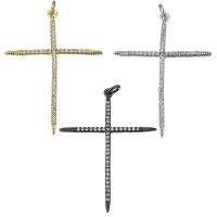 Brass Cross Pendants, plated, micro pave cubic zirconia, more colors for choice, 30x40x3mm, Hole:Approx 3mm, 10PCs/Lot, Sold By Lot