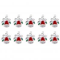 Tibetan Style Christmas Pendants, Christmas Bell, silver color plated, enamel, 21mm, Hole:Approx 0.5mm, 10PCs/Lot, Sold By Lot