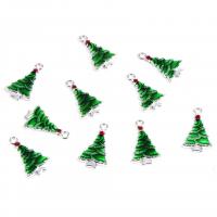 Zinklegierung Weihnachten Anhänger, Weihnachtsbaum, silberfarben plattiert, Weihnachtsschmuck & Emaille, 25mm, Bohrung:ca. 0.5mm, 10PCs/Menge, verkauft von Menge