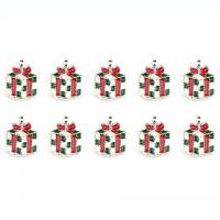 Sinkkiseos Christmas riipukset, gift muoto, hopea päällystetty, Joulu korut & emali, 7mm, 10PC/erä, Myymät erä