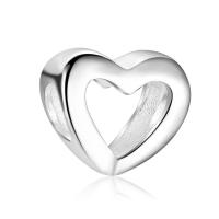 Thailand Sterling Silver European Bead, Heart, silver color plated, without troll, 9.8x10.8mm, Hole:Approx 4.5mm, Sold By PC