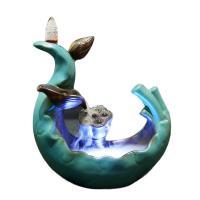 Backflow Incense Burner, Porcelain, with LED light, green, 193x165x105mm, Sold By PC