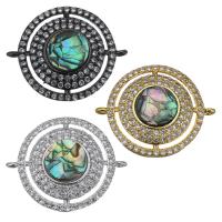 Brass Connector, with Abalone Shell, plated, mosaic & micro pave cubic zirconia & 1/1 loop, more colors for choice, 23x18x4.50mm, Hole:Approx 1mm, 5PCs/Lot, Sold By Lot