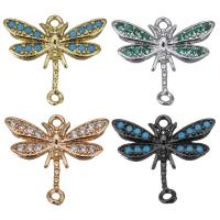 Brass Jewelry Connector, Dragonfly, plated, micro pave cubic zirconia & 1/1 loop, more colors for choice, 15.50x15x3mm, Hole:Approx 1mm, 10PCs/Lot, Sold By Lot
