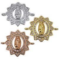 Brass Jewelry Connector, Flower, plated, micro pave cubic zirconia & 1/1 loop, more colors for choice, 20x16x3mm, Hole:Approx 1mm, 10PCs/Lot, Sold By Lot