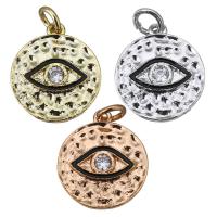 Cubic Zirconia Micro Pave Brass Pendant, Flat Round, plated, evil eye pattern & micro pave cubic zirconia & enamel, more colors for choice, 15x17x3mm, Hole:Approx 3mm, 10PCs/Lot, Sold By Lot