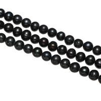 Perlas Redondas Freshwater, Perlas cultivadas de agua dulce, Esférico, diferentes estilos para la opción, Negro, Grado A, 9-10mm, agujero:aproximado 0.8mm, Vendido para aproximado 14 Inch Sarta