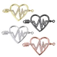 Brass Jewelry Connector, Heart, plated, micro pave cubic zirconia & 1/1 loop, more colors for choice, 31x17.50x2.50mm, Hole:Approx 1.5mm, 10PCs/Lot, Sold By Lot