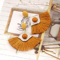 Zinc Alloy Tassel Earring with Cotton Thread & Acrylic silver color plated for woman Sold By Pair