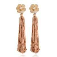 Cotton Tassel Earring, with Nylon Cord & Tibetan Style, gold color plated, for woman & with rhinestone, more colors for choice, 30x140mm, Sold By Pair