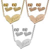 Fashion Stainless Steel Jewelry Sets earring & necklace Heart word love plated oval chain & for woman 1.5mm Length Approx 17 Inch Sold By Set