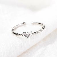 Brass Finger Ring, Heart, platinum plated, for woman & with rhinestone, 6x4mm, US Ring Size:7, Sold By PC