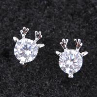 Brass Stud Earring platinum plated for woman & with cubic zirconia nickel lead & cadmium free 7mm Sold By Pair