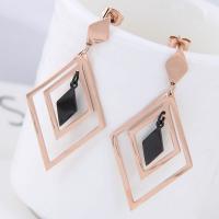 Titanium Steel Drop Earring, with Acrylic, Rhombus, gold color plated, for woman, 50x25mm, Sold By Pair