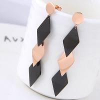 Titanium Steel Drop Earring, with Acrylic, Rhombus, gold color plated, for woman, 65x12mm, Sold By Pair