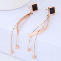 Titanium Steel Drop Earring, with Acrylic, gold color plated, for woman, 75x12mm, Sold By Pair