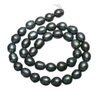 Brambor pěstované sladkovodní perle, Sladkovodní Pearl, tmavozelený, 9-10mm, Otvor:Cca 0.8mm, Prodáno za Cca 15 inch Strand