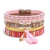 PU Leather Bracelet with Cotton Thread & Zinc Alloy Tassel plated charm bracelet & for woman 35mm Sold Per Approx 7.5 Inch Strand