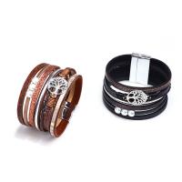 PU Leather Bracelet with Nylon Cord & Glass Pearl & Zinc Alloy Tree silver color plated with letter pattern & for woman 35mm Sold Per Approx 7.5 Inch Strand