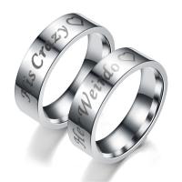 Stainless Steel Couple Ring, Unisex & different size for choice & different styles for choice & with letter pattern, original color, Sold By PC