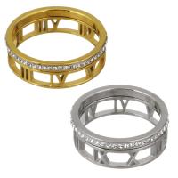 Roestvrij staal Finger Ring, met strass klei pave, plated, met Romeinse cijfer & verschillende grootte voor keus & voor vrouw, meer kleuren voor de keuze, 6.50mm, Verkocht door PC